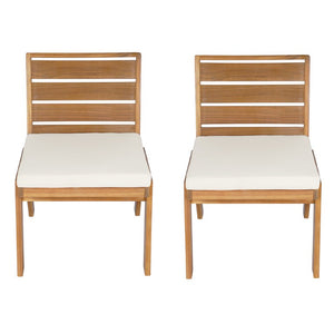 English Elm Outdoor Acacia Wood Dining Chairs Slatted Backrest Teak Finish Resort Style Patio Set Dining Chair Set of 2 Teak + Beige N762P455540D