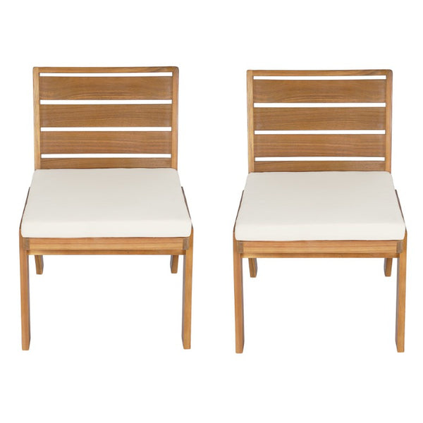 English Elm Outdoor Acacia Wood Dining Chairs Slatted Backrest Teak Finish Resort Style Patio Set Dining Chair Set of 2 Teak + Beige N762P455540D