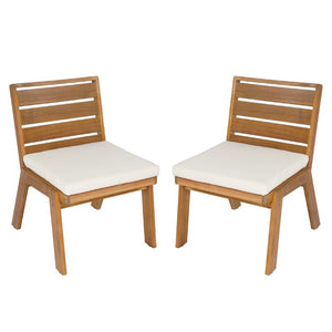 English Elm Outdoor Acacia Wood Dining Chairs Slatted Backrest Teak Finish Resort Style Patio Set Dining Chair Set of 2 Teak + Beige N762P455540D