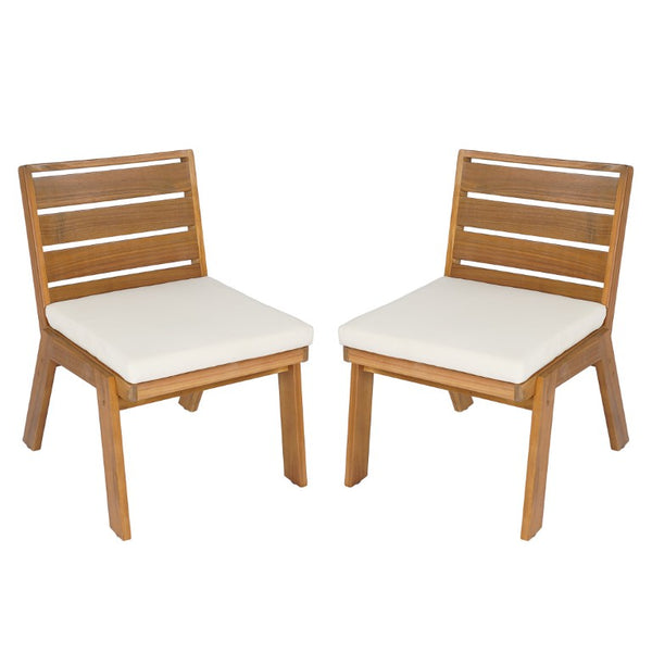 English Elm Outdoor Acacia Wood Dining Chairs Slatted Backrest Teak Finish Resort Style Patio Set Dining Chair Set of 2 Teak + Beige N762P455540D