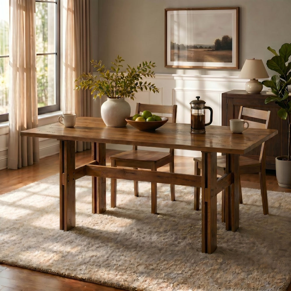English Elm Modern Walnut Rectangular Dining Table Seats Six with Pedestal Base Mid Century Style N762P467081D