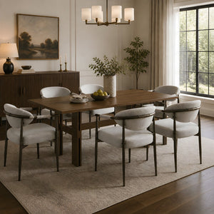English Elm 7 Piece Oval Rubberwood Dining Set Walnut Finish with Upholstered Beige Chairs Seats 6 N762P467081D_N762P329075A6