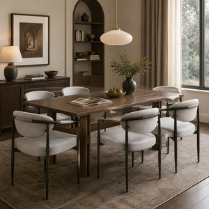 English Elm 7 Piece Oval Rubberwood Dining Set Walnut Finish with Upholstered Beige Chairs Seats 6 N762P467081D_N762P329075A6