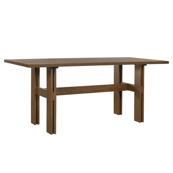 English Elm 7 Piece Solid Rubberwood Farmhouse Dining Set Seats Six with Cushioned Walnut Chairs N762P467081D_N762P388943W6
