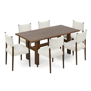 English Elm 7 Piece Solid Rubberwood Farmhouse Dining Set Seats Six with Linen Upholstered Chairs N762P467081D_N762P411382A6