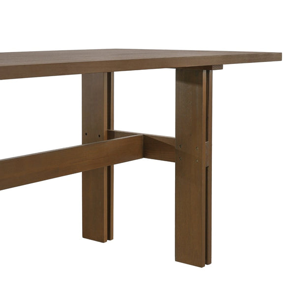 English Elm 7 Piece Solid Rubberwood Farmhouse Dining Set Seats Six with Linen Upholstered Chairs N762P467081D_N762P411382A6