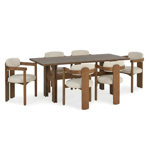 English Elm 7 Piece Solid Rubberwood Dining Set Seats Six with Upholstered Armchairs Walnut Finish N762P467081D_N762P446221D6