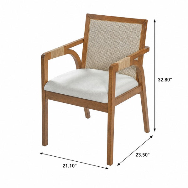 English Elm 7‑Piece Walnut Rubber Wood Dining Set Rattan Arm Chairs Woven Backrest Padded Seats N762P467081D_N762P472720D3