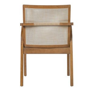 English Elm 7‑Piece Walnut Rubber Wood Dining Set Rattan Arm Chairs Woven Backrest Padded Seats N762P467081D_N762P472720D3