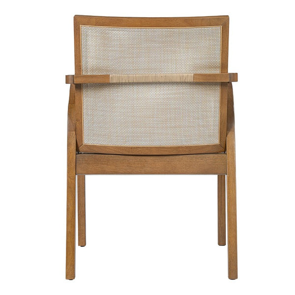English Elm 7‑Piece Walnut Rubber Wood Dining Set Rattan Arm Chairs Woven Backrest Padded Seats N762P467081D_N762P472720D3