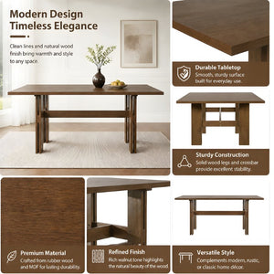 English Elm 7‑Piece Rubberwood Dining Set Seats Six with Boucle and Linen Upholstered Chairs N762P467081D_N762P472764D3