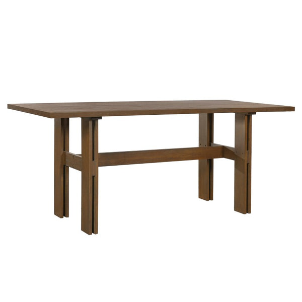 English Elm 7‑Piece Rubberwood Dining Set Seats Six with Boucle and Linen Upholstered Chairs N762P467081D_N762P472764D3