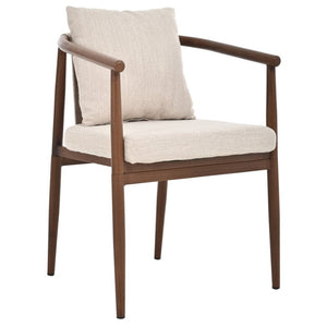 English Elm 7‑Piece Walnut Rubberwood Dining Set with Six Iron Frame Upholstered Armchairs for Family Kitchen N762P467081D_N762P492515A3