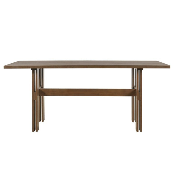 English Elm 7‑Piece Walnut Rubberwood Dining Set with Six PU Leather Barrel Back Chairs Modern N762P467081D_N762P492521G3