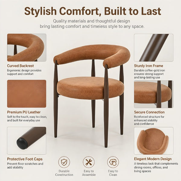 English Elm 7‑Piece Walnut Rubberwood Dining Set with Six PU Leather Barrel Back Chairs Modern N762P467081D_N762P492521G3