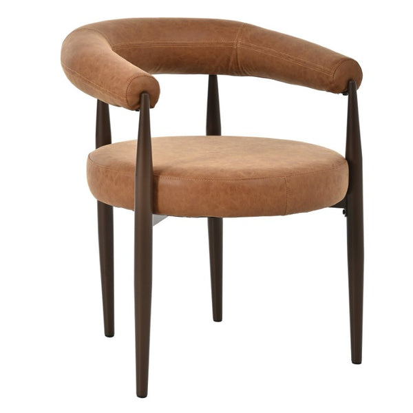 English Elm 7‑Piece Walnut Rubberwood Dining Set with Six PU Leather Barrel Back Chairs Modern N762P467081D_N762P492521G3