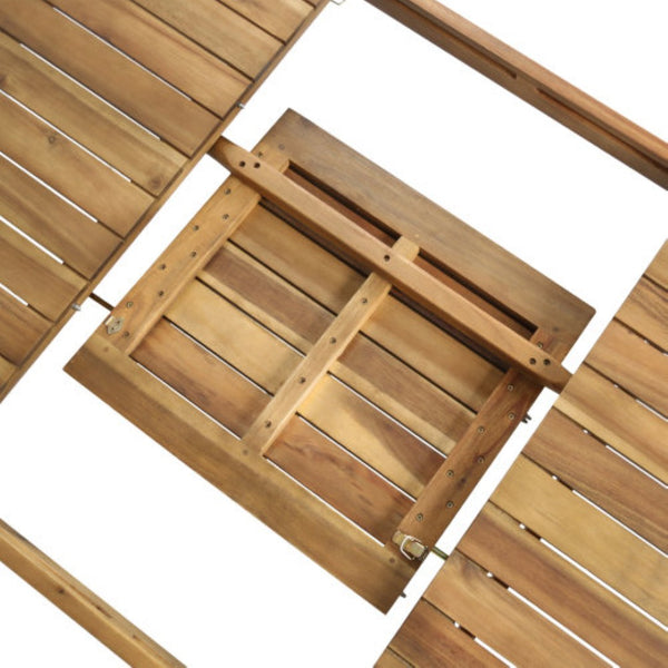 English Elm Extendable Acacia Wood Outdoor Dining Table Teak Finish Slatted Patio Entertainer N762P467423D