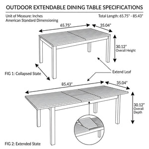 English Elm Extendable Acacia Wood Outdoor Dining Table Teak Finish Slatted Patio Entertainer N762P467423D