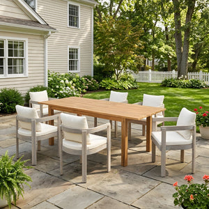 English Elm 7 Piece Solid Acacia Outdoor Dining Set with Extendable Teak Table and Six Armchairs N762P467423D_N762P380633K6