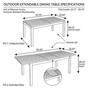 English Elm 7 Piece Solid Acacia Outdoor Dining Set with Extendable Table and Wicker Chairs Teak N762P467423D_N762P403831T6