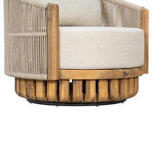 English Elm Patio Swivel Barrel Chair Acacia Teak Base Woven Rope Seat Outdoor Lounge 400Lb N762P468439A