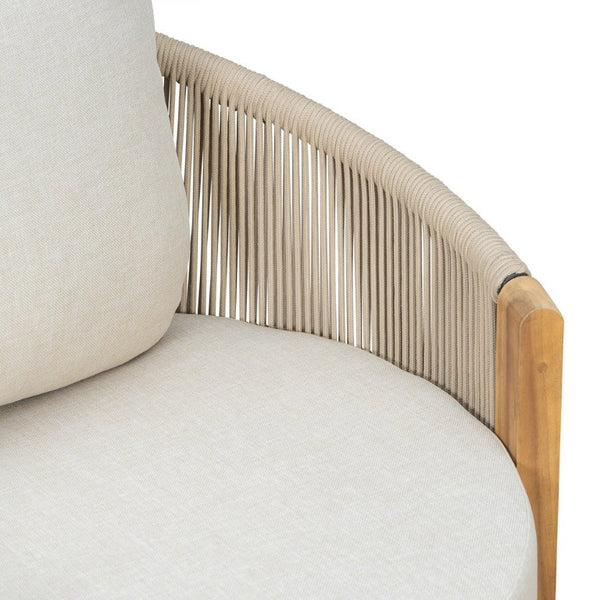 English Elm Patio Swivel Barrel Chair Acacia Teak Base Woven Rope Seat Outdoor Lounge 400Lb N762P468439A