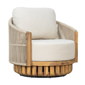 English Elm Patio Swivel Barrel Chair Acacia Teak Base Woven Rope Seat Outdoor Lounge 400Lb N762P468439A
