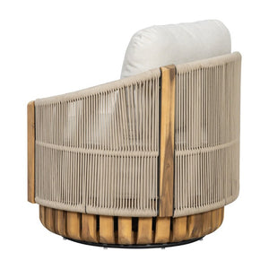 English Elm Patio Swivel Barrel Chair Acacia Teak Base Woven Rope Seat Outdoor Lounge 400Lb N762P468439A