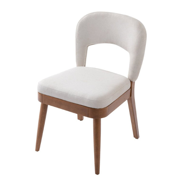 English Elm Mid Century Modern Dining Chair Set Rubberwood Walnut Arched Hollow Back Beige Seat N762P472721D