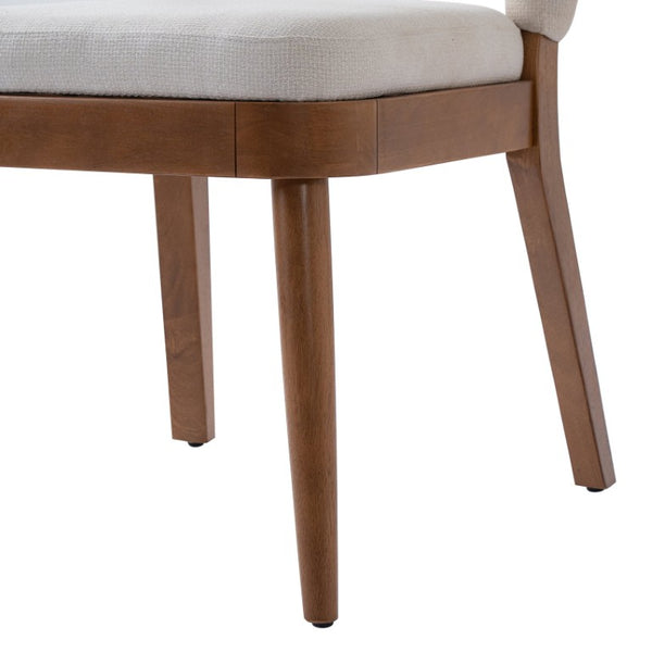 English Elm Mid Century Modern Dining Chair Set Rubberwood Walnut Arched Hollow Back Beige Seat N762P472721D
