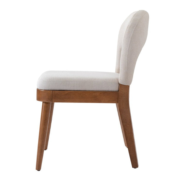 English Elm Mid Century Modern Dining Chair Set Rubberwood Walnut Arched Hollow Back Beige Seat N762P472721D