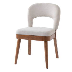 English Elm Mid Century Modern Dining Chair Set Rubberwood Walnut Arched Hollow Back Beige Seat N762P472721D