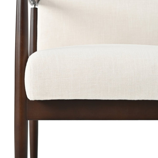 English Elm Set of 2 Mid-Century Rubberwood Arm Chairs Beige Fabric Padded Dining Accent N762P472763A
