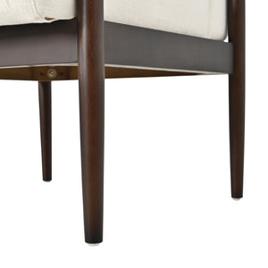 English Elm Set of 2 Mid-Century Rubberwood Arm Chairs Beige Fabric Padded Dining Accent N762P472763A