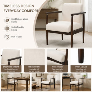 English Elm Set of 2 Mid-Century Rubberwood Arm Chairs Beige Fabric Padded Dining Accent N762P472763A