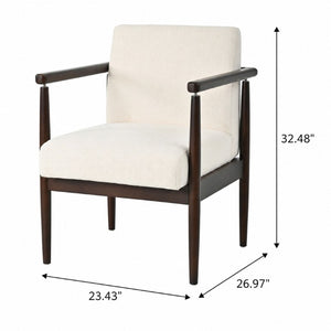 English Elm Set of 2 Mid-Century Rubberwood Arm Chairs Beige Fabric Padded Dining Accent N762P472763A