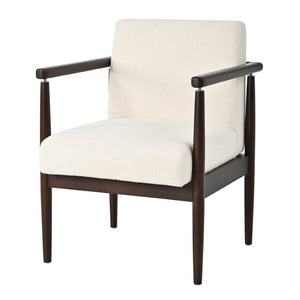 English Elm Set of 2 Mid-Century Rubberwood Arm Chairs Beige Fabric Padded Dining Accent N762P472763A