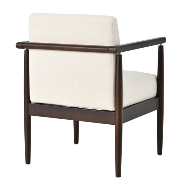 English Elm Set of 2 Mid-Century Rubberwood Arm Chairs Beige Fabric Padded Dining Accent N762P472763A