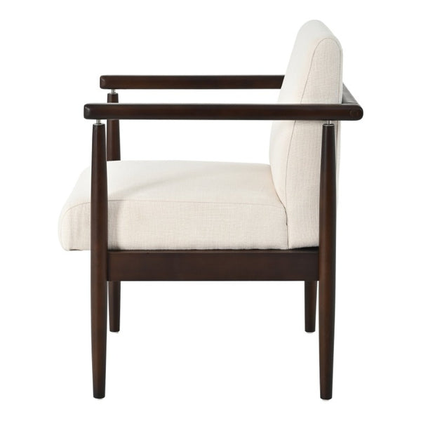English Elm Set of 2 Mid-Century Rubberwood Arm Chairs Beige Fabric Padded Dining Accent N762P472763A