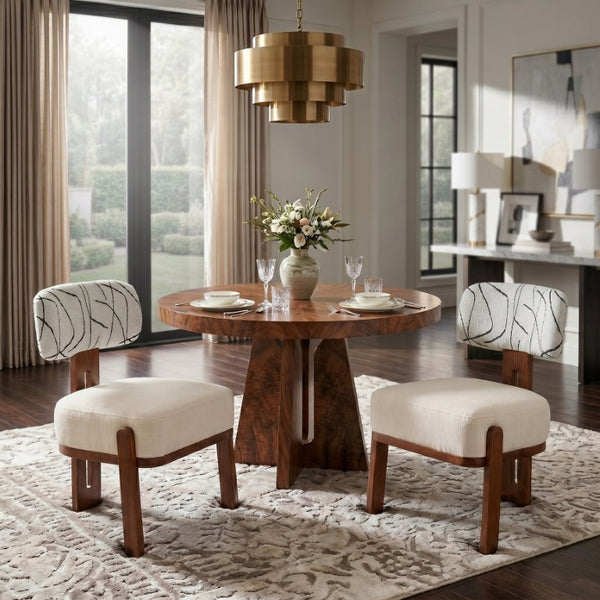 English Elm 2Pcs Sculptural Bouclé Accent Chairs Rubberwood Frame Abstract Art Back Dining Lounge Set N762P472764D