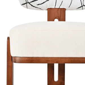 English Elm 2Pcs Sculptural Bouclé Accent Chairs Rubberwood Frame Abstract Art Back Dining Lounge Set N762P472764D