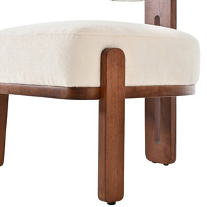 English Elm 2Pcs Sculptural Bouclé Accent Chairs Rubberwood Frame Abstract Art Back Dining Lounge Set N762P472764D