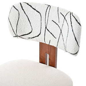 English Elm 2Pcs Sculptural Bouclé Accent Chairs Rubberwood Frame Abstract Art Back Dining Lounge Set N762P472764D