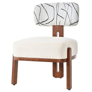 English Elm 2Pcs Sculptural Bouclé Accent Chairs Rubberwood Frame Abstract Art Back Dining Lounge Set N762P472764D