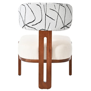 English Elm 2Pcs Sculptural Bouclé Accent Chairs Rubberwood Frame Abstract Art Back Dining Lounge Set N762P472764D
