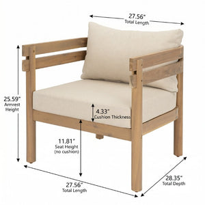 English Elm Light Brown Acacia Outdoor Club Chair Slatted Arms Water Repellent Cushions Patio N762P479820D