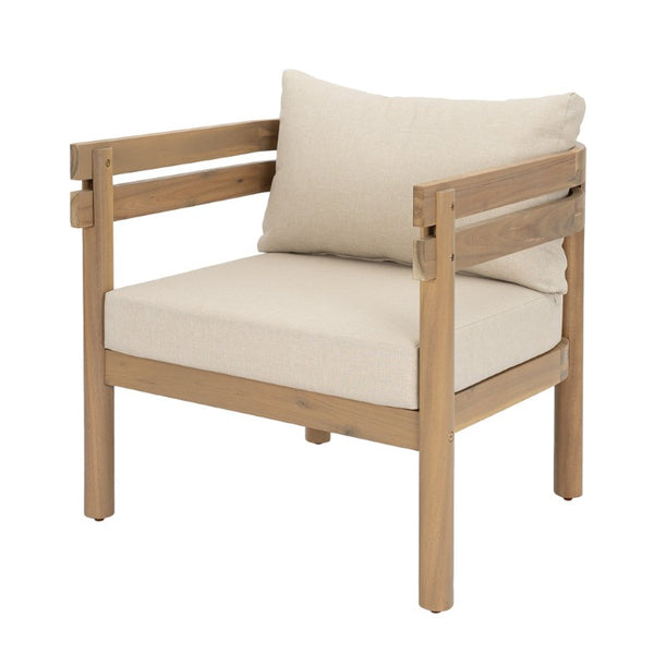 English Elm Light Brown Acacia Outdoor Club Chair Slatted Arms Water Repellent Cushions Patio N762P479820D
