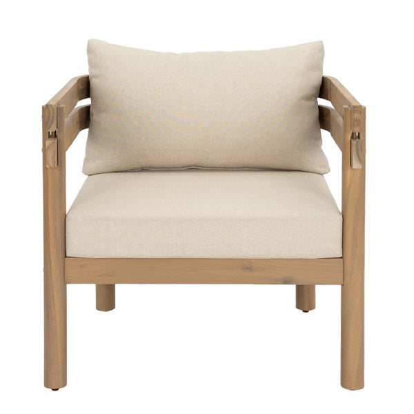 English Elm Light Brown Acacia Outdoor Club Chair Slatted Arms Water Repellent Cushions Patio N762P479820D