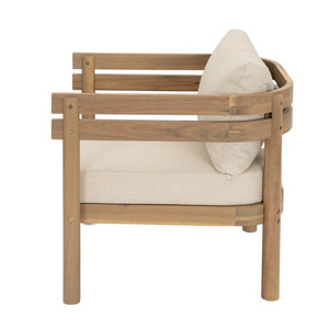 English Elm Light Brown Acacia Outdoor Club Chair Slatted Arms Water Repellent Cushions Patio N762P479820D