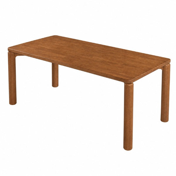English Elm 70.28 Inch Solid Rubberwood Dining Table Walnut Finish Seats 8 with Rounded Edges N762P488521D